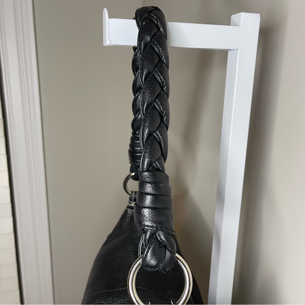 Lauren Ralph Lauren Black Leather Shoulder Bag Braided Strap Hobo Purse - Picture 4 of 7